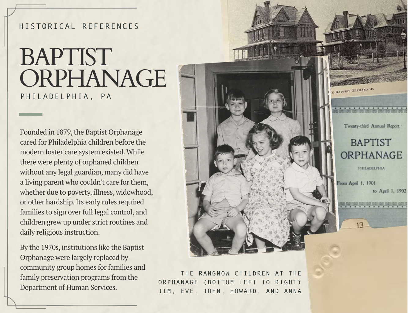 Book club kit page: Baptist Orphanage, Philadelphia, from the historical references section.